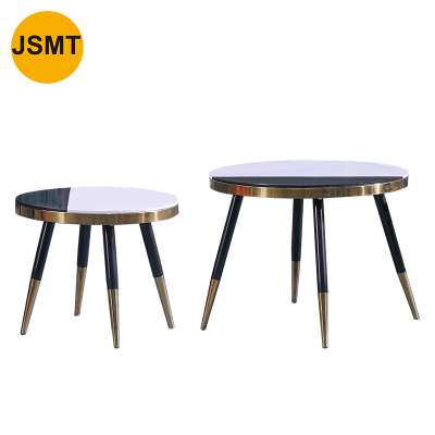 Home Furniture  Tea table Modern style Living Room Brush copper stainless steel marble coffee side table set