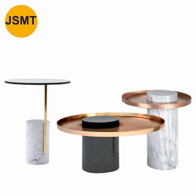 metal marble coffee table rounded  Modern marbling MDF round tea table sofa side table sets